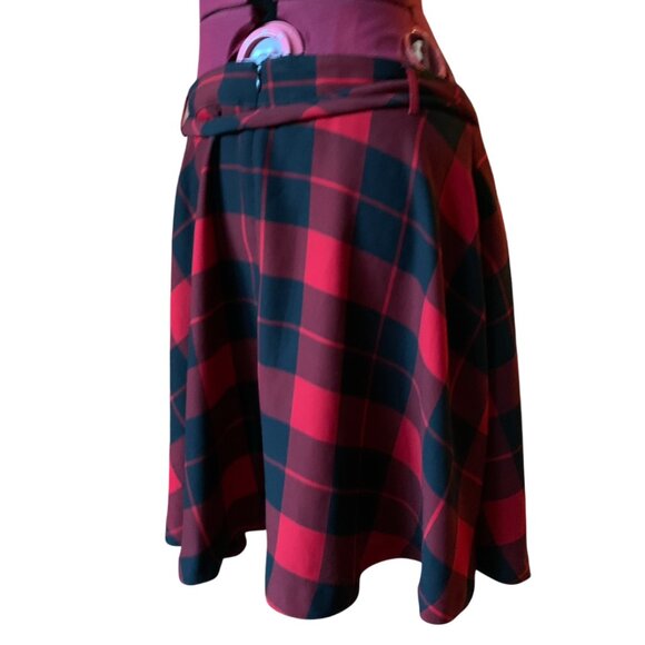 ICÔNE - RED Elegant Midi Checkered Skirt with Flared Hem and Pockets - XL - Picture 2 of 8